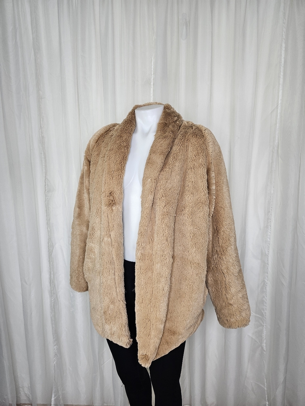 Philosophy Beige Faux Fur Plush Open Front Jacket